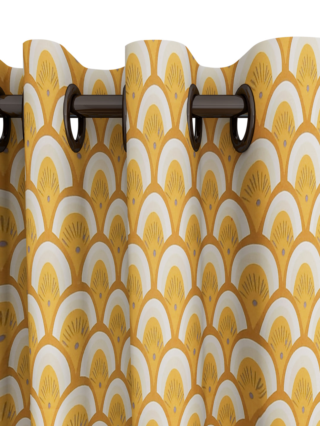 URBAN DREAM FASHION ABSTARCT GEOMETRIC PRINT YELLOW AND MUSTARD EYELET CURTAIN