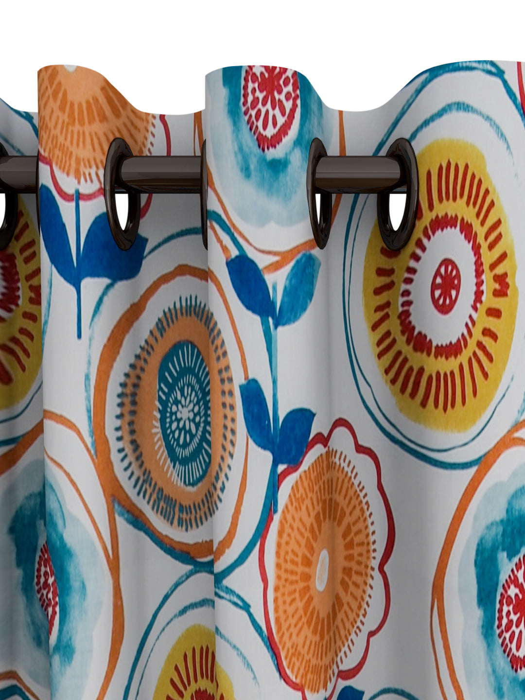URBAN DREAM FASHION ABSTRACT FLORAL PRINT ORANGE AND BLUE EYELET CURTAIN