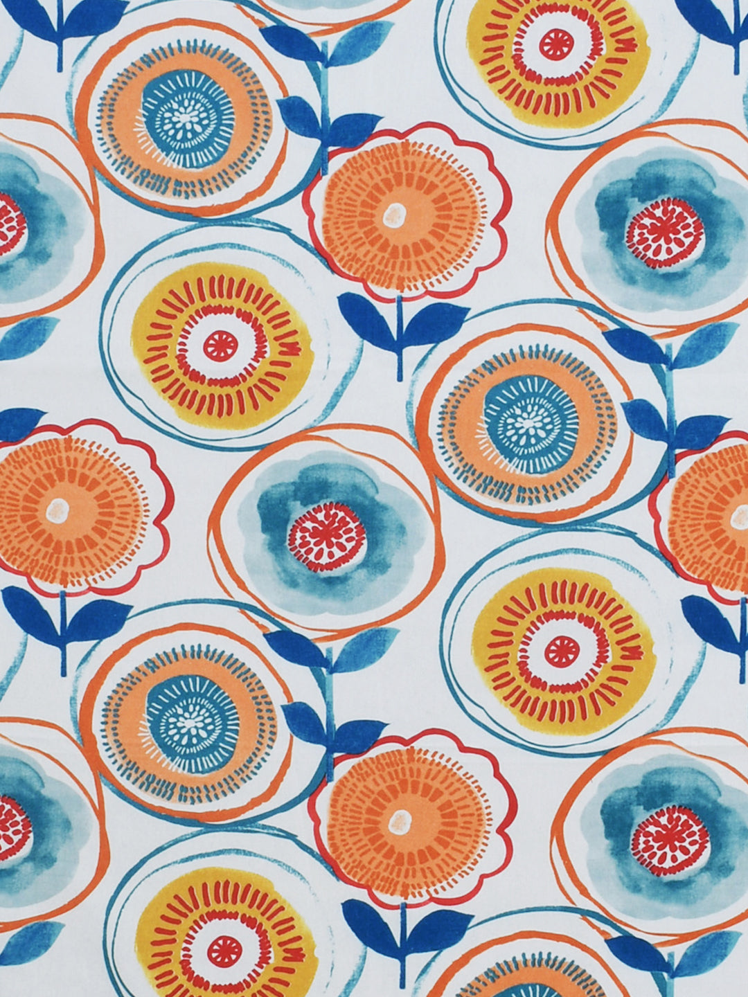 URBAN DREAM FASHION ABSTRACT FLORAL PRINT ORANGE AND BLUE EYELET CURTAIN