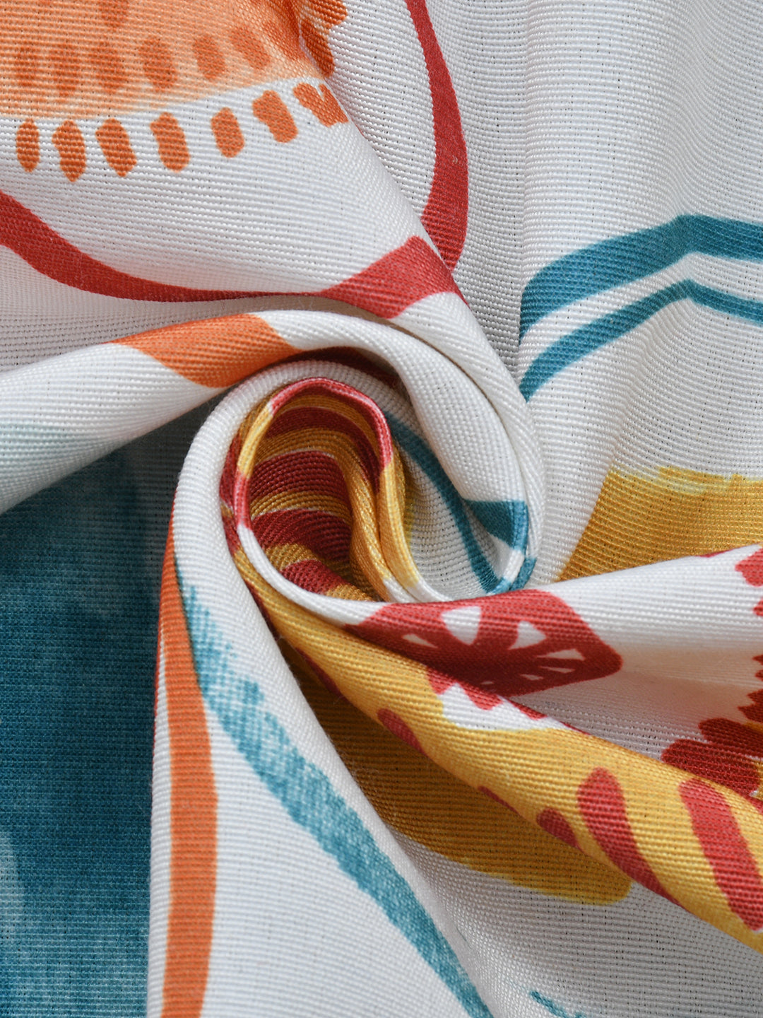 URBAN DREAM FASHION ABSTRACT FLORAL PRINT ORANGE AND BLUE EYELET CURTAIN