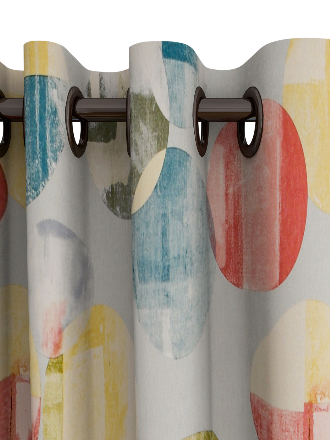 URBAN DREAM FASHION GEOMETRIC CIRCLES PRINT BLUE AND YELLOW EYELET CURTAIN