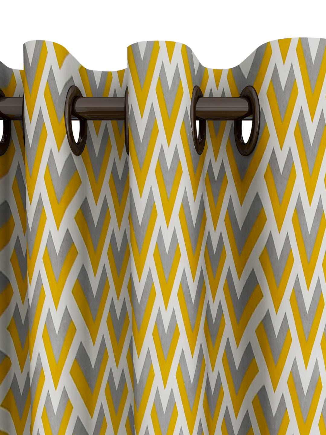 URBAN DREAM FASHION ABSTRACT GEOMETRIC PRINT MUSTARD AND GREY EYELET CURTAIN