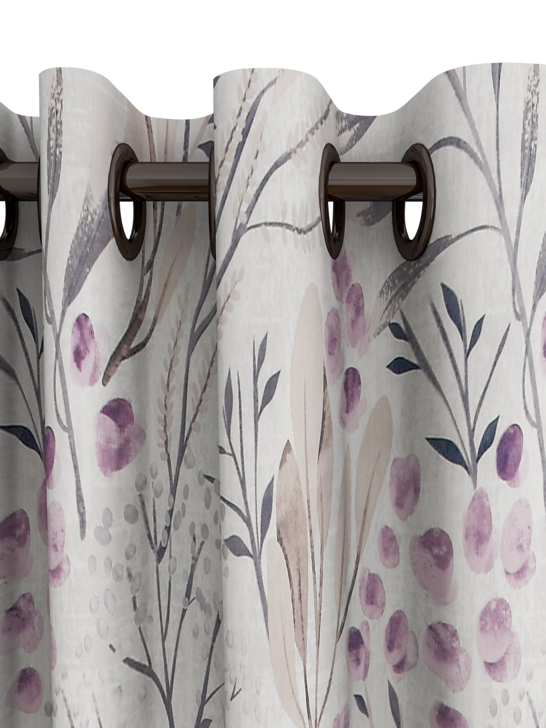 URBAN DREAM FASHION ABSTRACT FLORAL TWIGS PRINT PURPLE AND GREY EYELET CURTAIN