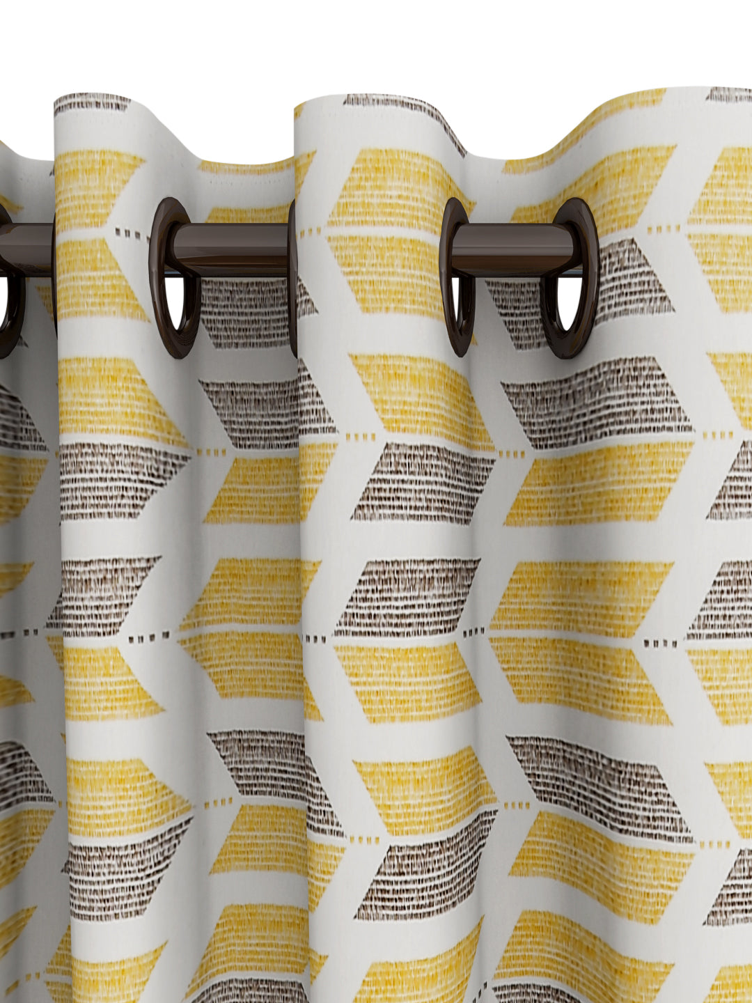 URBAN DREAM FASHION ABSTRACT GEOMETRIC PRINT YELLOW AND BROWN EYELET CURTAIN