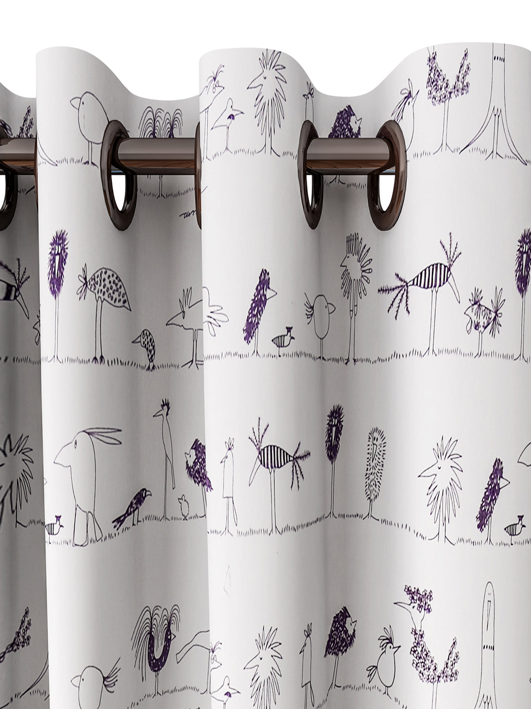 URBAN DREAM KIDS ABSTRACT BIRDS PRINT PURPLE AND WHITE EYELET CURTAIN
