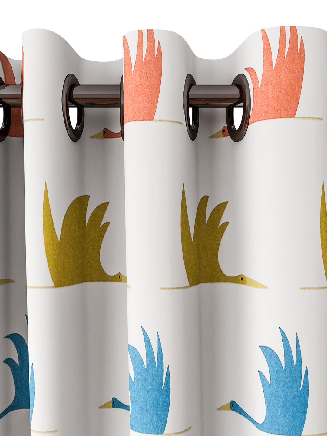 URBAN DREAM KIDS ABSTRACT BIRDS PRINT BLUE AND ORANGE EYELET CURTAIN