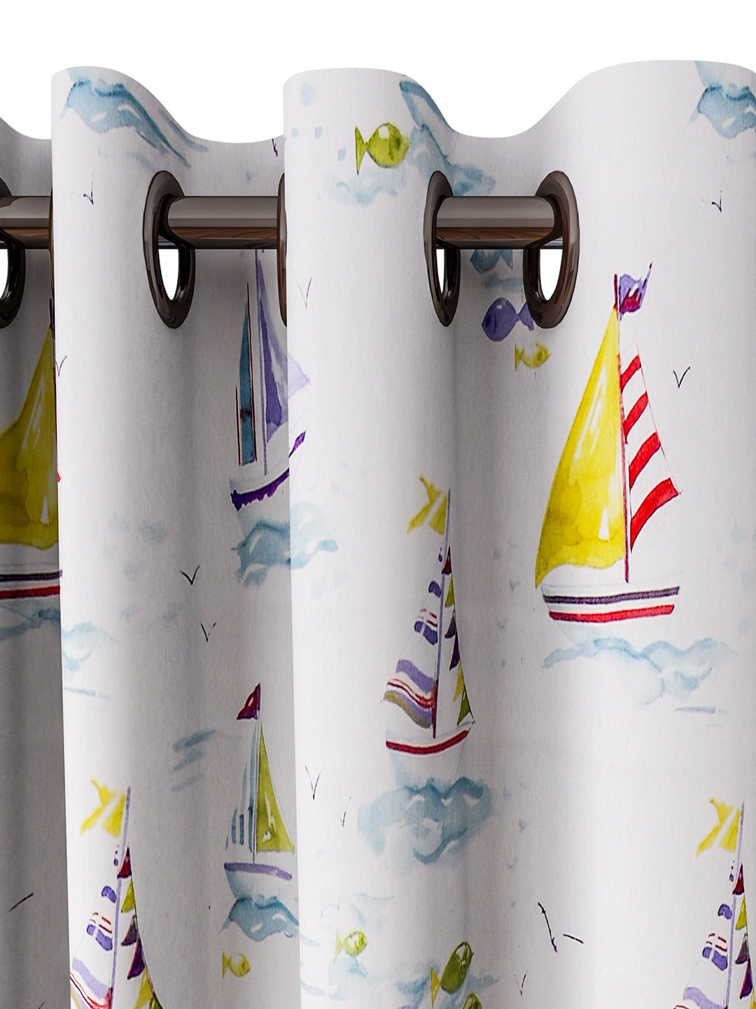 URBAN DREAM KIDS SAILBOAT PRINT BLUE AND YELLOW EYELET CURTAIN