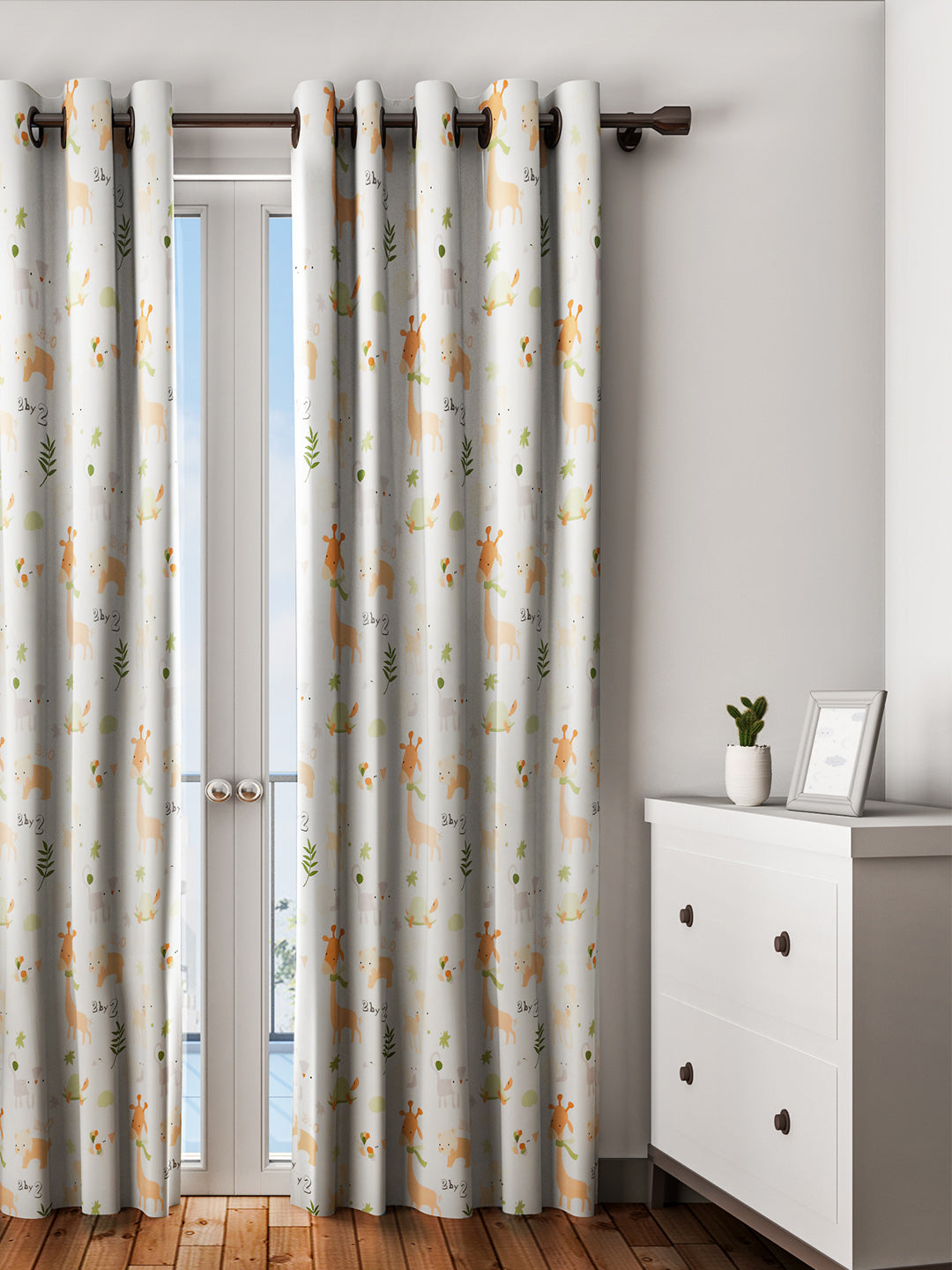 URBAN DREAM KIDS ABSTRACT ANIMALS PRINT WHITE AND PEACH EYELET CURTAIN
