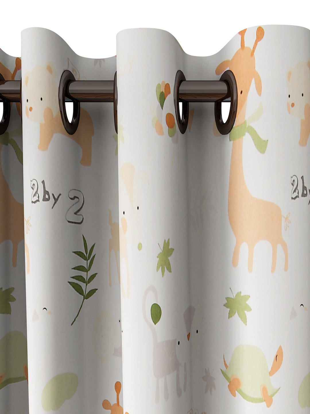 URBAN DREAM KIDS ABSTRACT ANIMALS PRINT WHITE AND PEACH EYELET CURTAIN