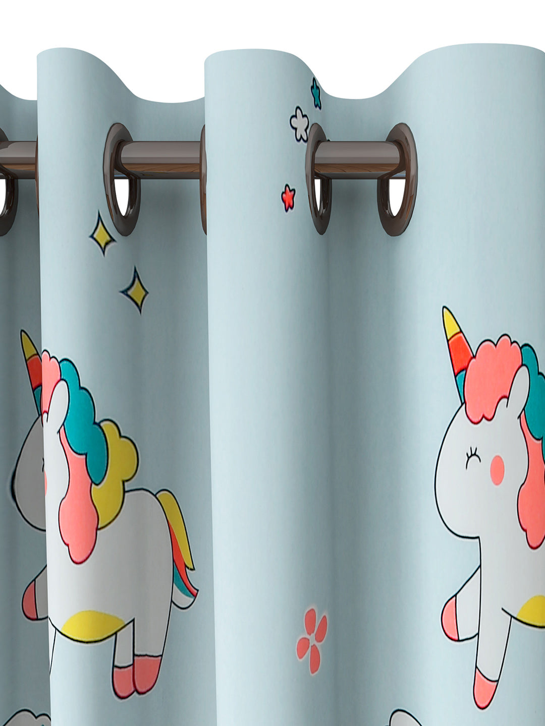 URBAN DREAM KIDS ABSTRACT UNICORN PRINT SKY BLUE AND PINK EYELET CURTAIN