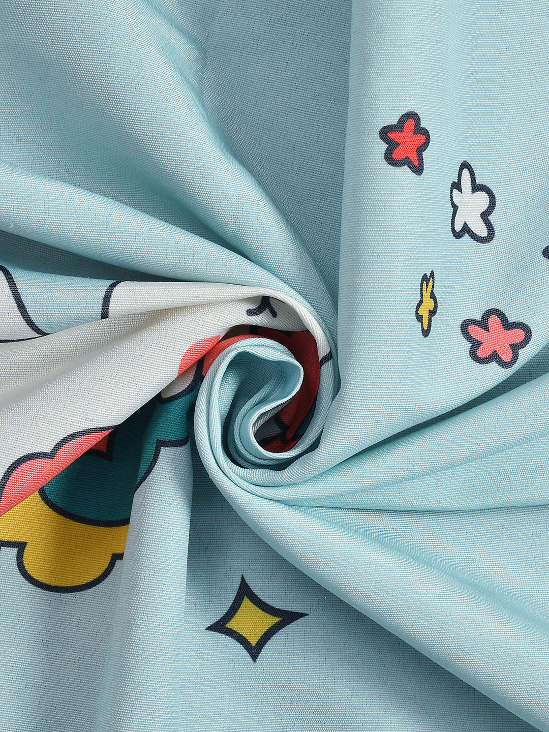 URBAN DREAM KIDS ABSTRACT UNICORN PRINT SKY BLUE AND PINK EYELET CURTAIN