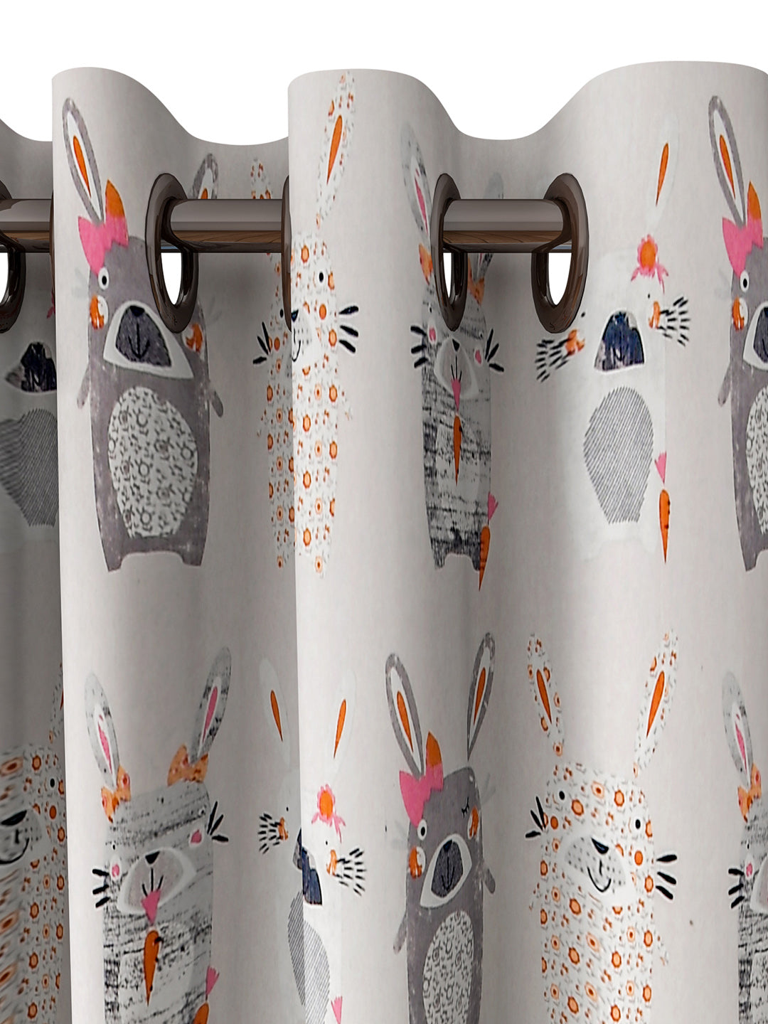 URBAN DREAM KIDS ABSTRACT RABBITS PRINT GREY AND PINK EYELET CURTAIN