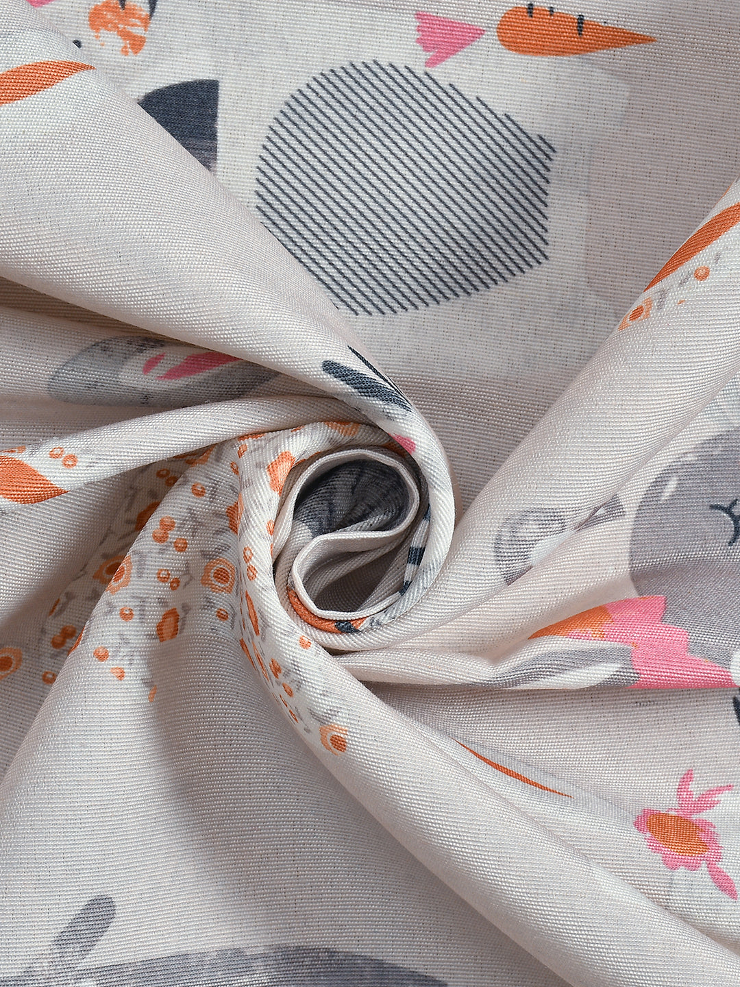 URBAN DREAM KIDS ABSTRACT RABBITS PRINT GREY AND PINK EYELET CURTAIN