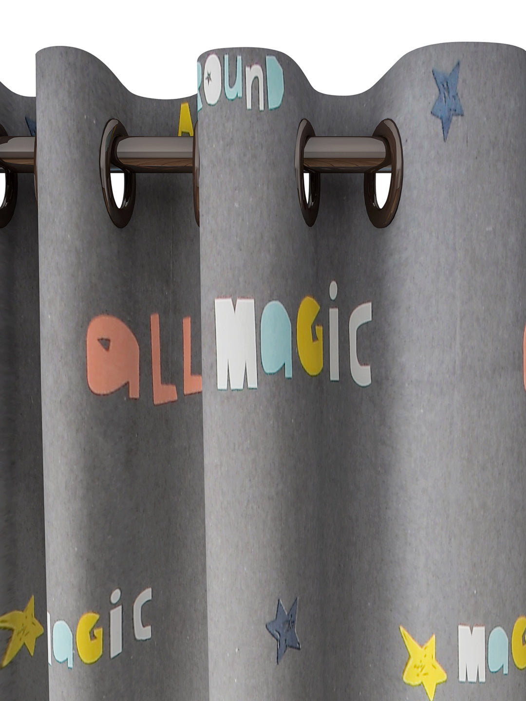 URBAN DREAM KIDS ABSTRACT TYPOGRAPHICAL PRINT GREY AND SKY BLUE EYELET CURTAIN