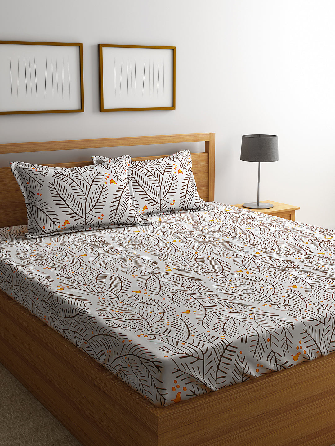URBAN DREAM FASHION ABSTRACT BIRD AND TWIGS PRINT WHITE AND BLACK BEDSHEET SET