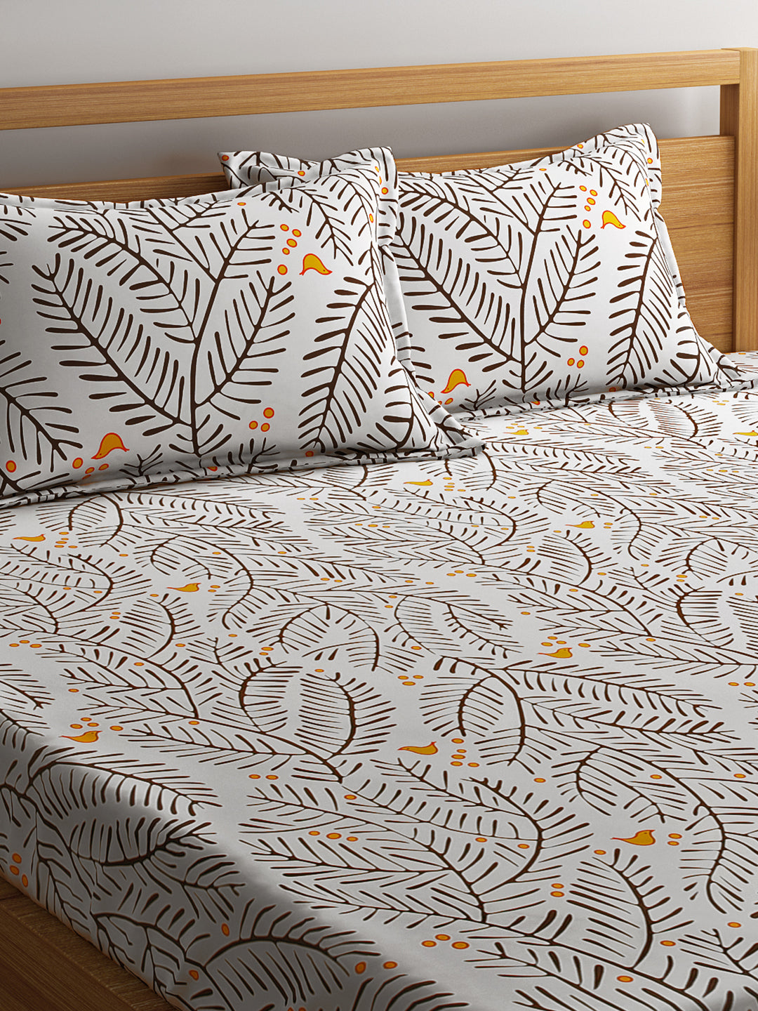URBAN DREAM FASHION ABSTRACT BIRD AND TWIGS PRINT WHITE AND BLACK BEDSHEET SET