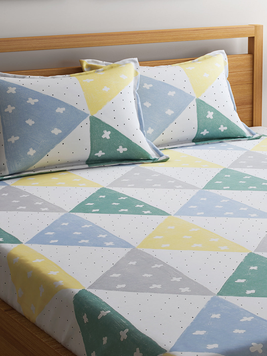 URBAN DREAM FASHION GEOMETRIC CROSS PRINT WHITE AND YELLOW BEDSHEET SET
