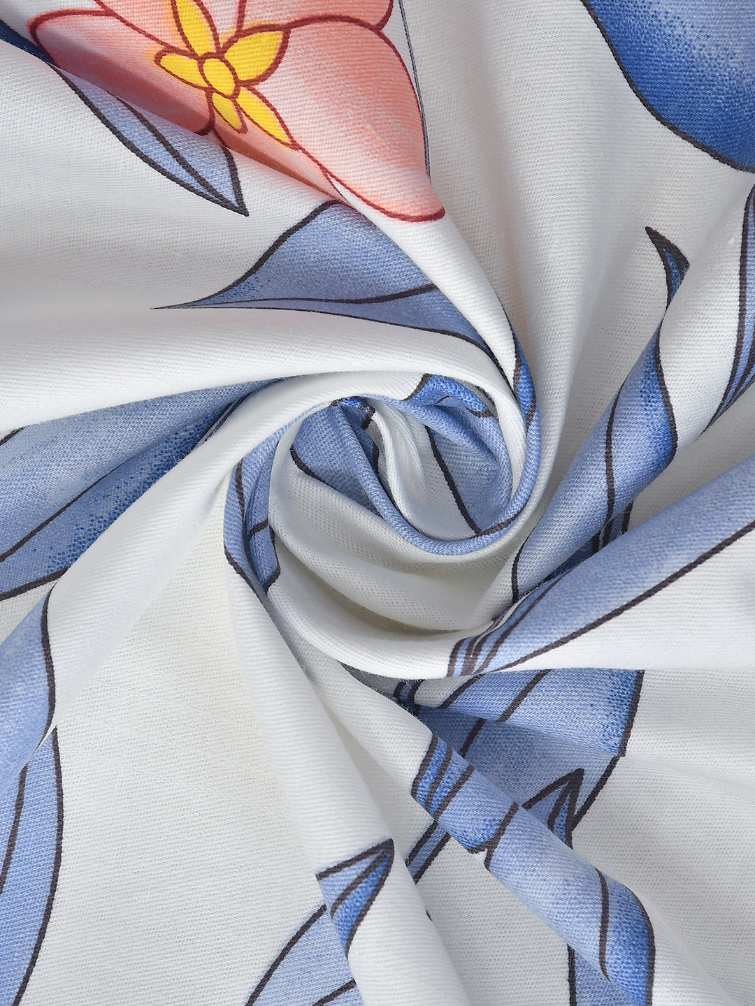 URBAN DREAM FASHION ABSTARCT LEAVES PRINT WHITE AND BLUE BEDSHEET SET