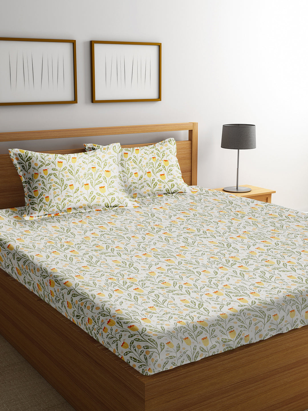 URBAN DREAM FASHION ABSTRACT FLORAL PRINT WHITE AND GREEN BEDSHEET SET
