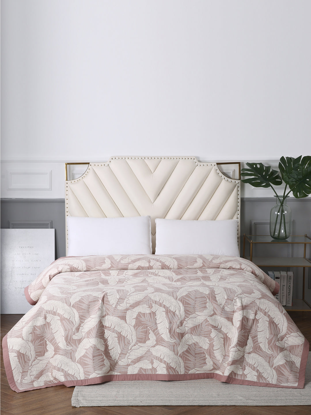 URBAN DREAM ABSTRACT FLORAL WEAVE SALMON RED AND WHITE BEDSPREAD