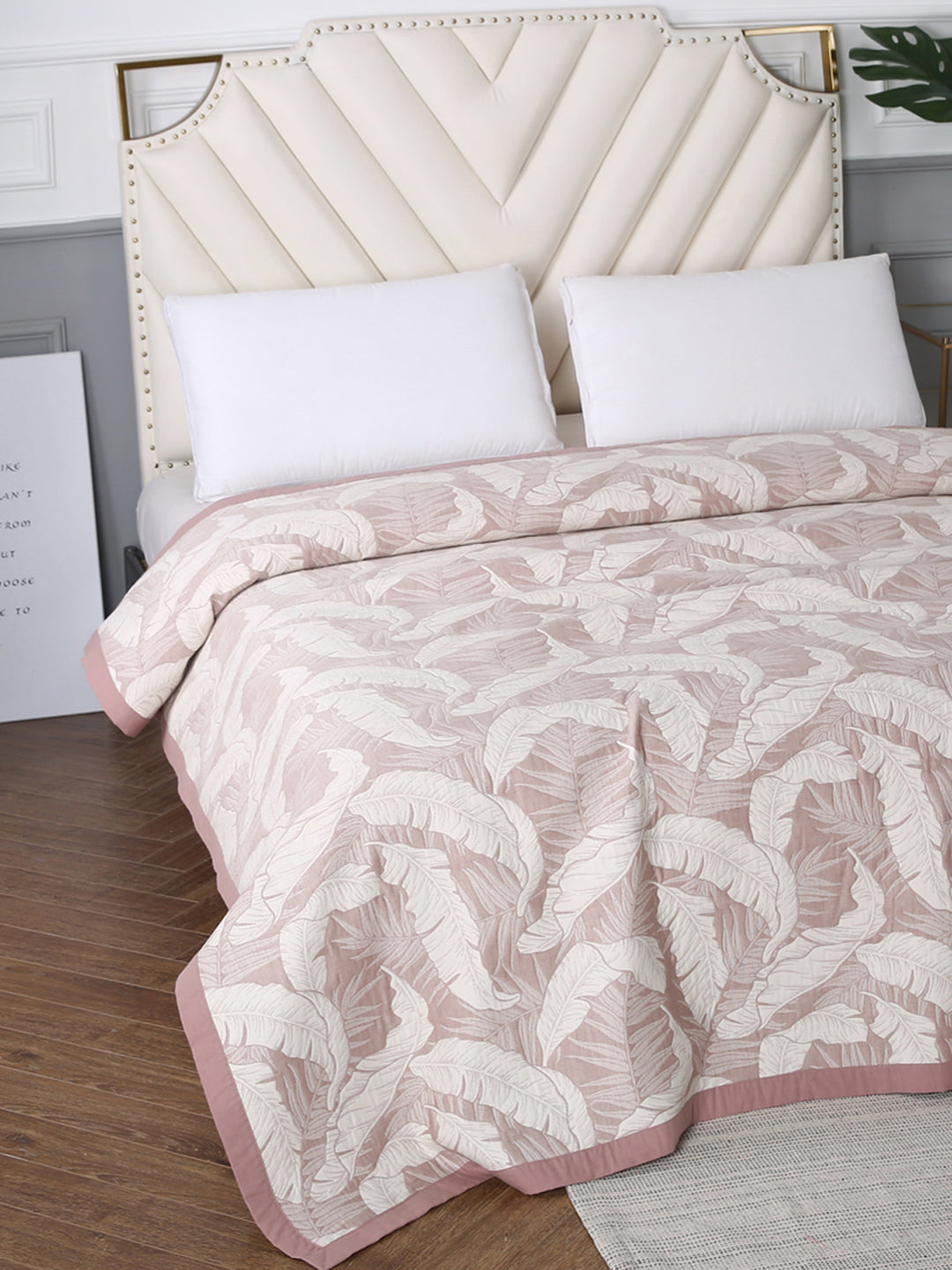 URBAN DREAM ABSTRACT FLORAL WEAVE SALMON RED AND WHITE BEDSPREAD