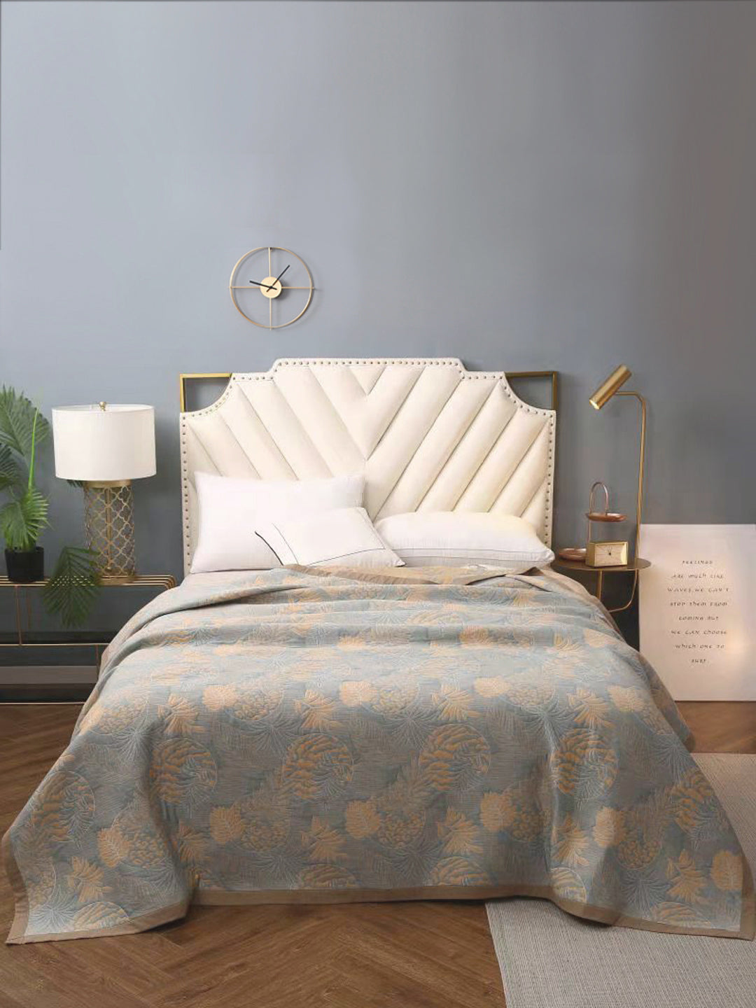 URBAN DREAM ABSTRACT FLORAL WEAVE YELLOW AND GREY BEDSPREAD