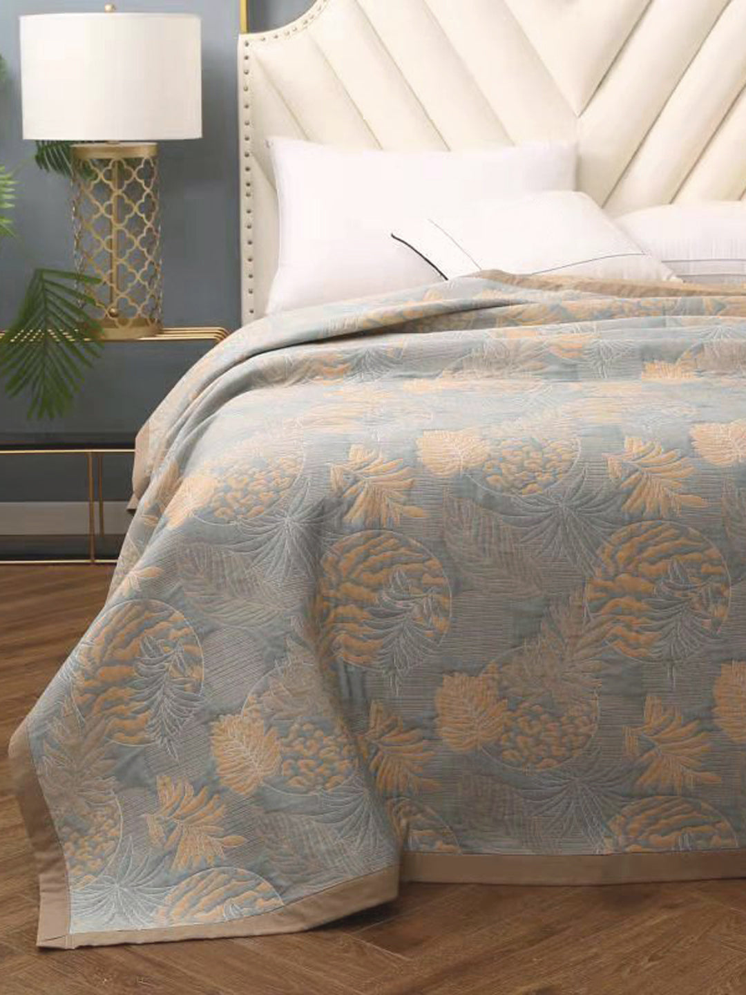 URBAN DREAM ABSTRACT FLORAL WEAVE YELLOW AND GREY BEDSPREAD