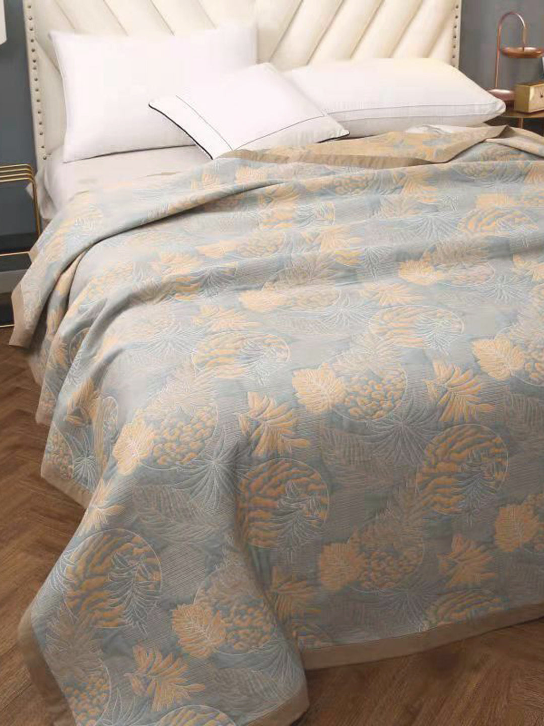 URBAN DREAM ABSTRACT FLORAL WEAVE YELLOW AND GREY BEDSPREAD