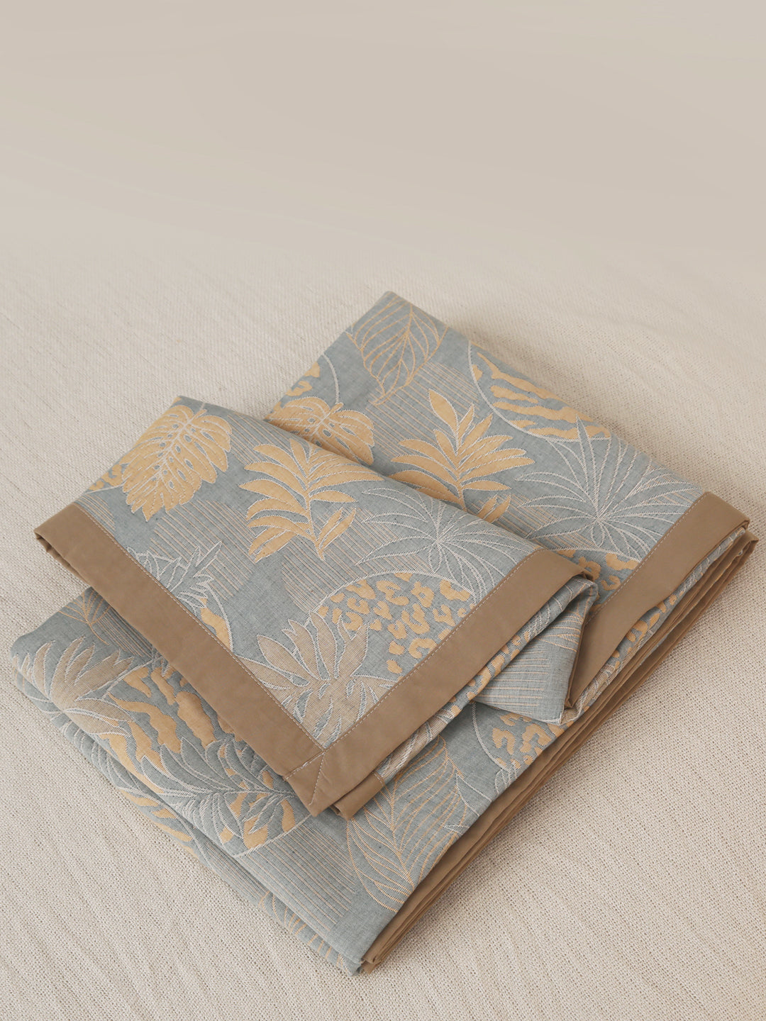 URBAN DREAM ABSTRACT FLORAL WEAVE YELLOW AND GREY BEDSPREAD