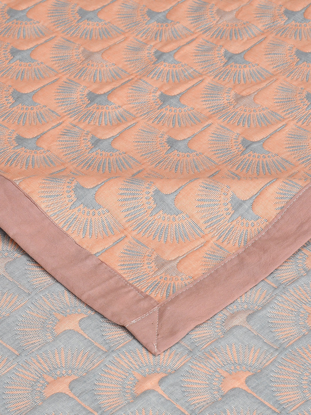 URBAN DREAM FASHION ABSTRACT FLORAL WEAVE PEACH AND GREY BEDSPREAD