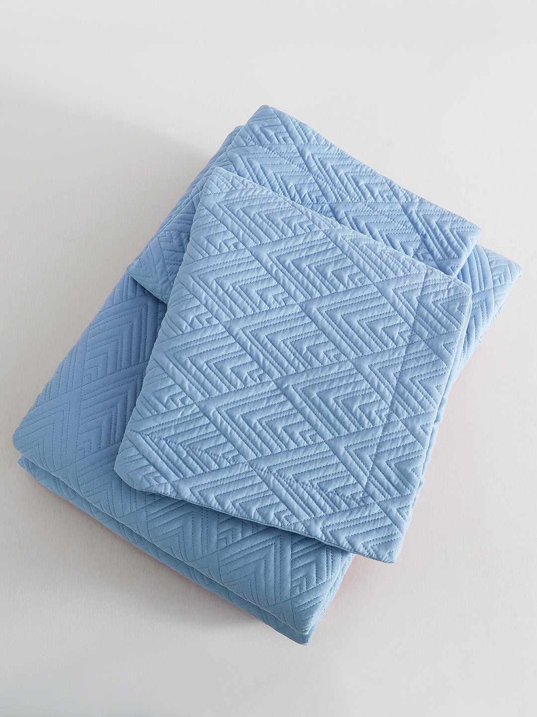URBAN DREAM FASHION GEOMETRIC CHEVRON QUILTED SOLID LIGHT BLUE BEDSPREAD