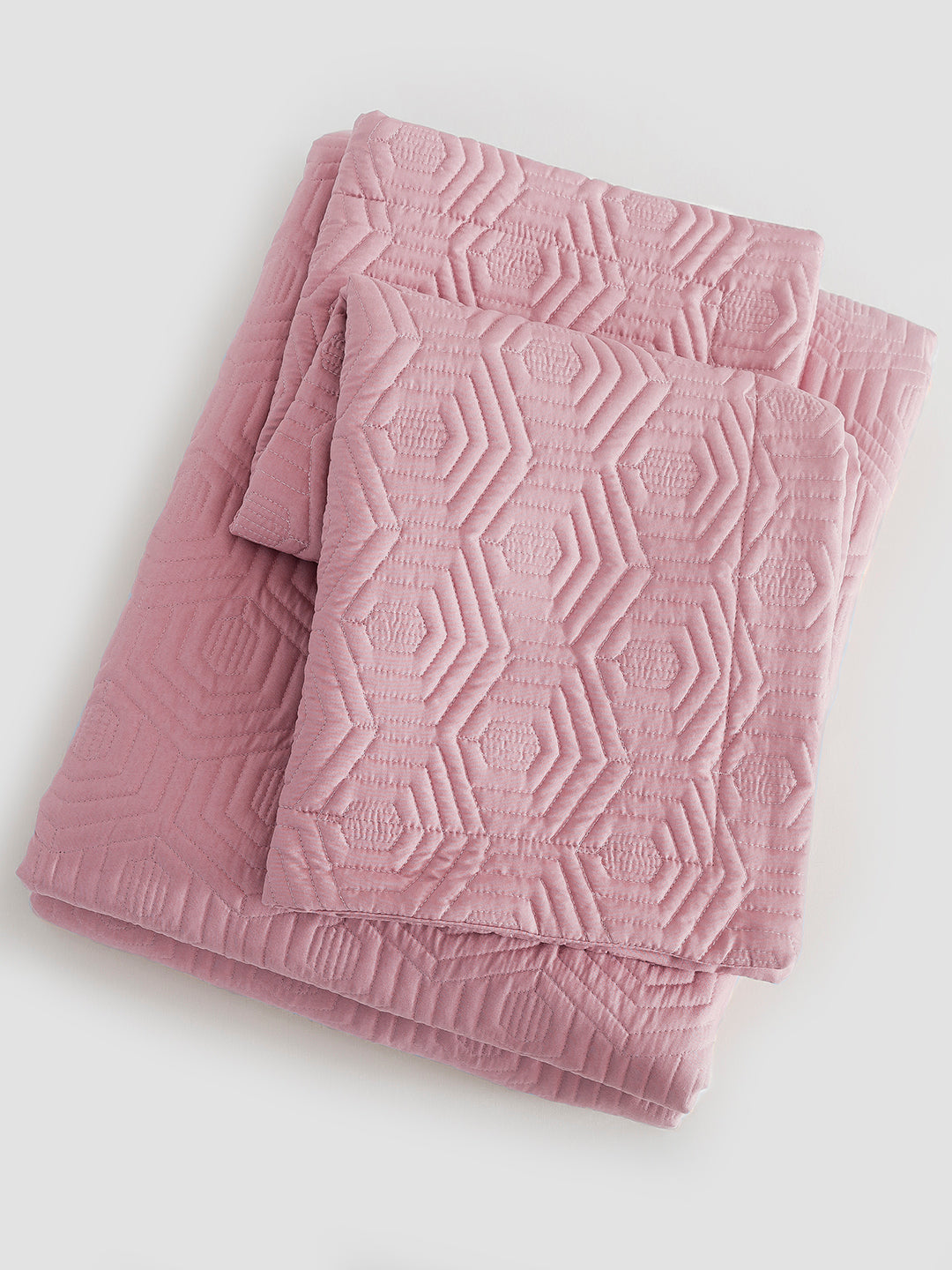 URBAN DREAM FASHION GEOMETRIC HONEYCOMB QUILTED SOLID LIGHT PINK BEDSPREAD