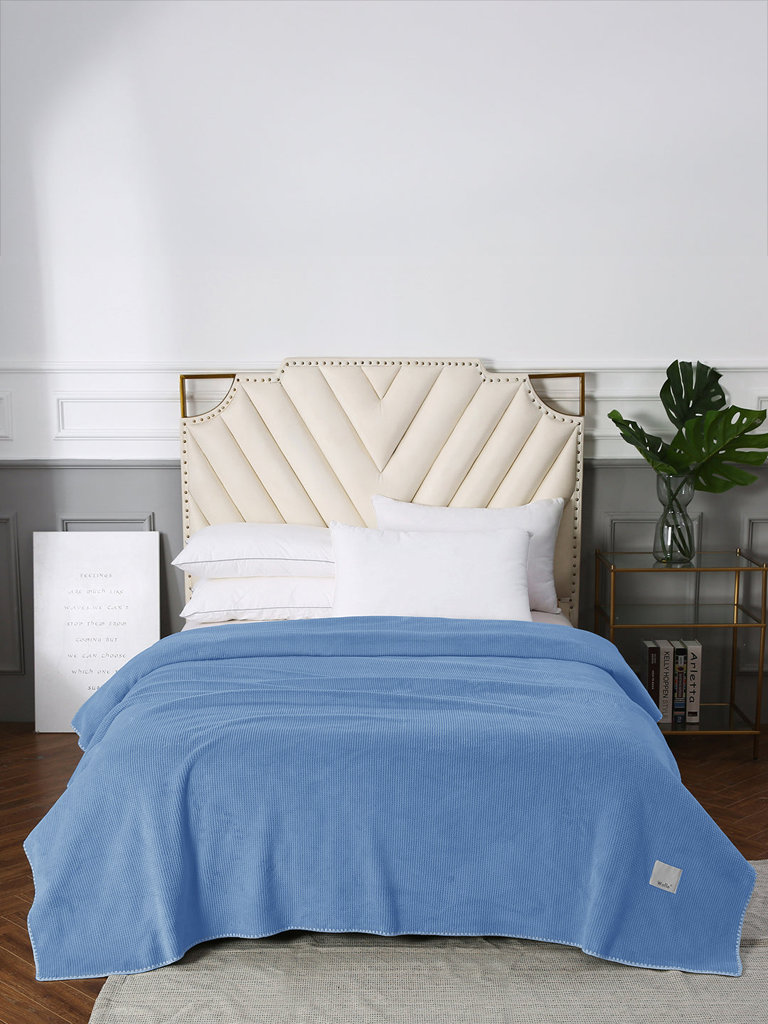 URBAN DREAM FASHION WAFFLE SOLID BLUE BLANKET