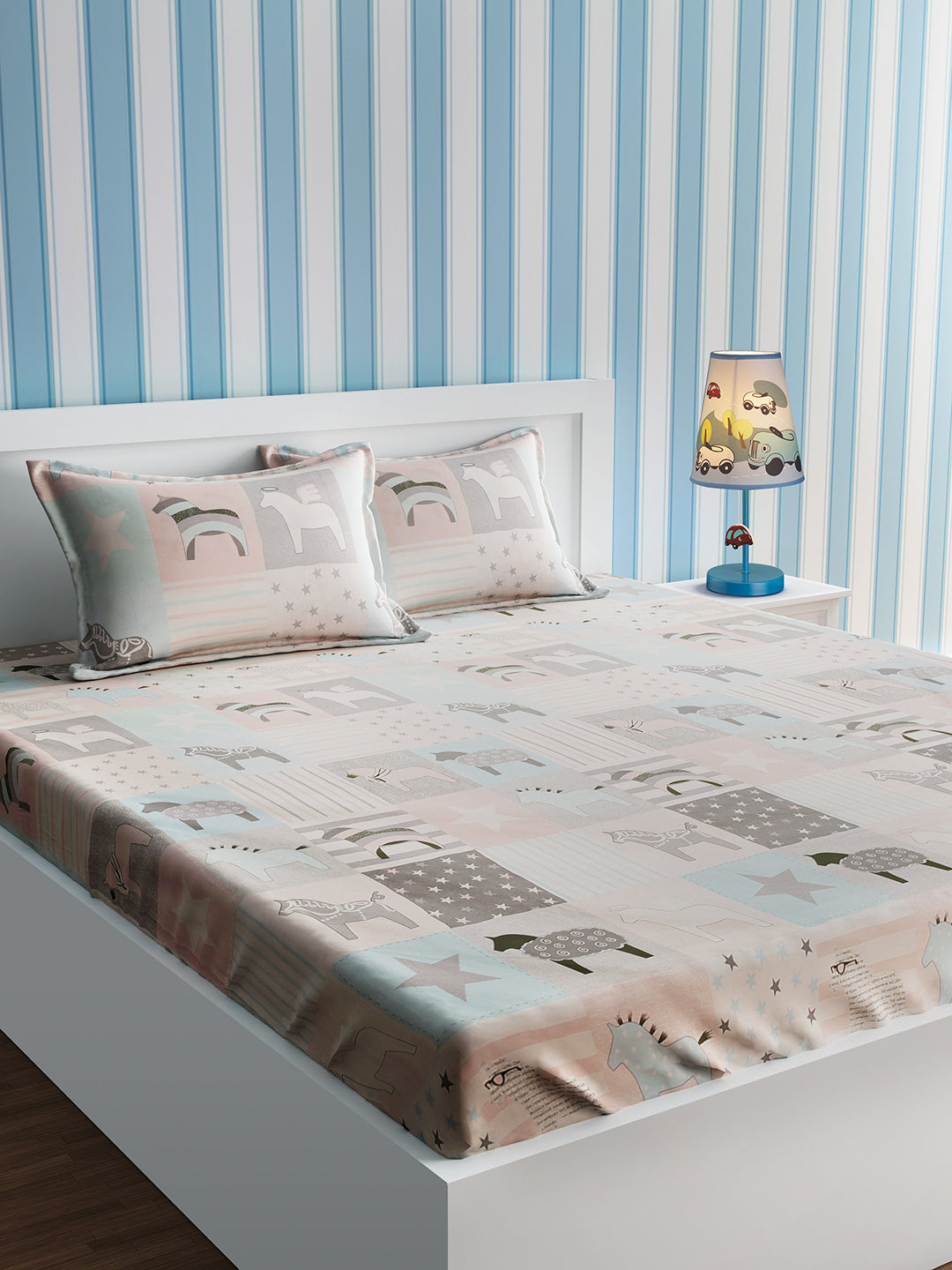 URBAN DREAM KIDS PEGASUS PRINT PEACH AND GREY BEDSHEET SET