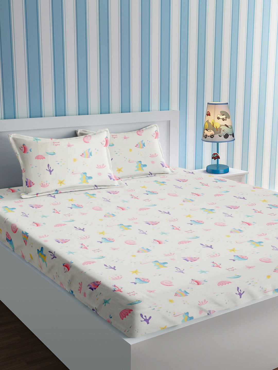 URBAN DREAM KIDS AQUATIC ANIMALS PRINT WHITE AND PINK BEDSHEET SET