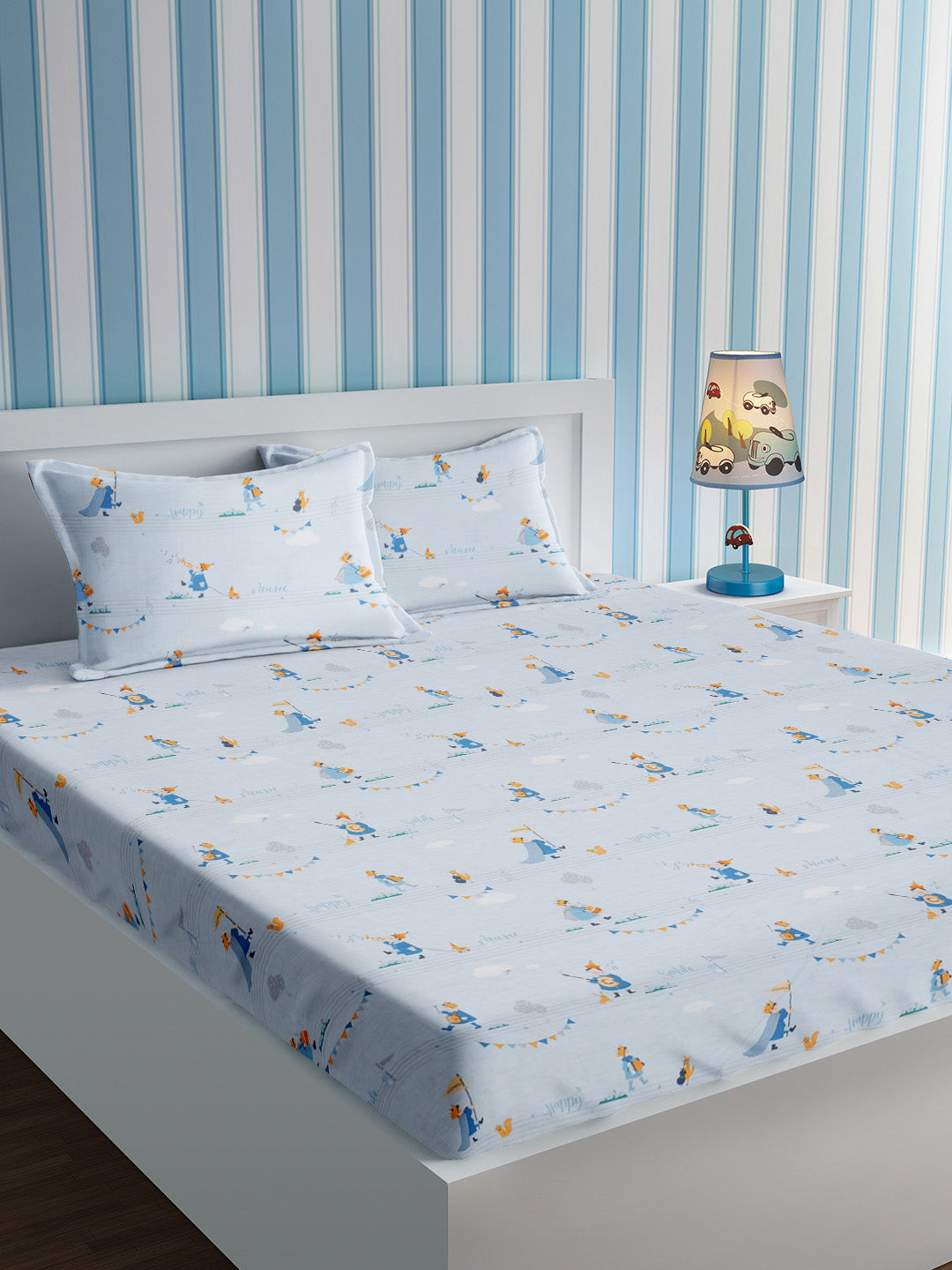 URBAN DREAM KIDS ABSTRACT PARADE PRINT GREY AND BLUE BEDSHEET SET
