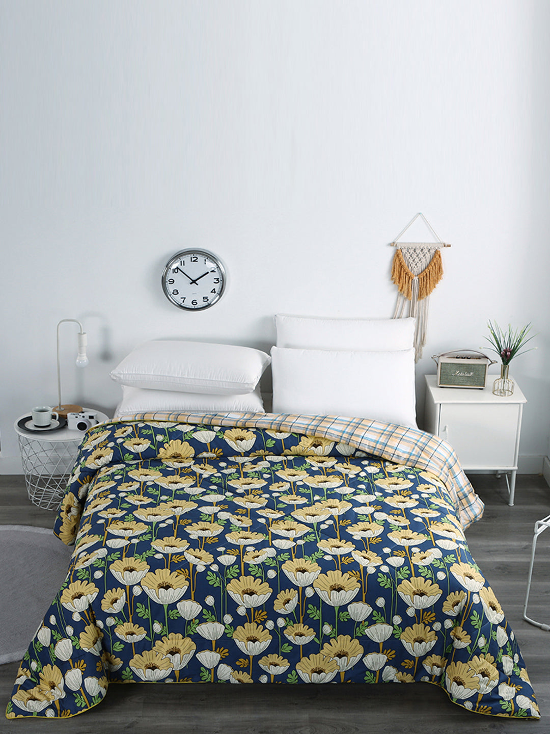 URBAN DREAM FASHION ABSTRACT FLORAL PRINT BLUE AND YELLOW DOUBLE COMFORTER