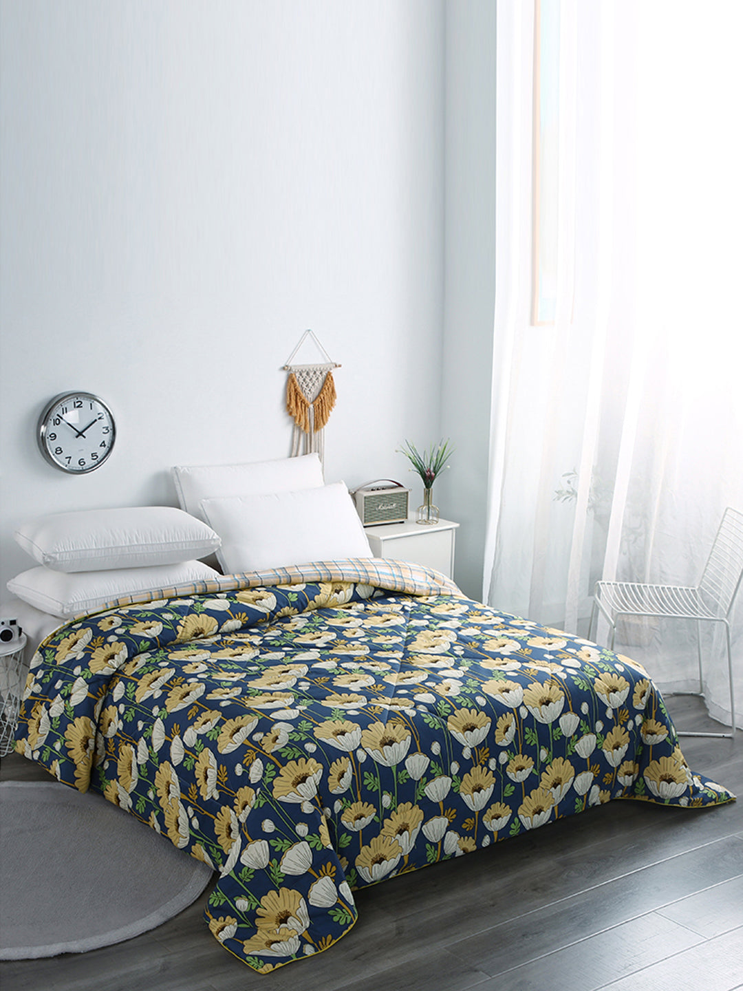 URBAN DREAM FASHION ABSTRACT FLORAL PRINT BLUE AND YELLOW DOUBLE COMFORTER