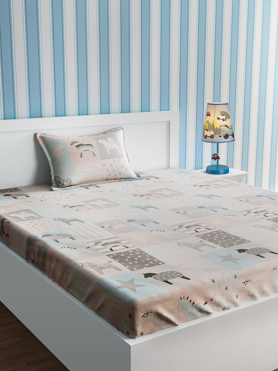 URBAN DREAM KIDS PEGASUS PRINT PEACH AND GREY BEDSHEET SET