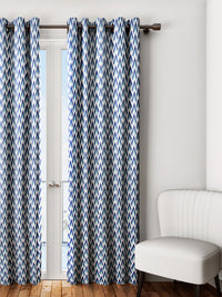 URBAN DREAM FASHION GEOMETRIC PRINT TURQUOISE AND BLUE EYELET CURTAIN