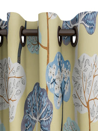 URBAN DREAM FASHION ABSTARCT TREE PRINT YELLOW AND BLUE EYELET CURTAIN