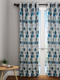 URBAN DREAM FASHION ABSTRACT GEOMETRIC CIRCLE PRINT GREY AND BLUE EYELET CURTAIN