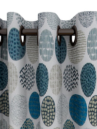 URBAN DREAM FASHION ABSTRACT GEOMETRIC CIRCLE PRINT GREY AND BLUE EYELET CURTAIN