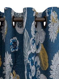 URBAN DREAM FASHION ABSTRACT FLORAL PRINT BLUE AND GREY EYELET CURTAIN