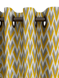 URBAN DREAM FASHION ABSTRACT GEOMETRIC  PRINT MUSTARD AND GREY EYELET CURTAIN