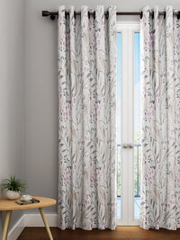 URBAN DREAM FASHION ABSTRACT FLORAL TWIGS  PRINT PURPLE AND GREY EYELET CURTAIN