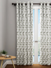 URBAN DREAM FASHION ABSTRACT FLORAL PRINT GREEN AND GREY EYELET CURTAIN