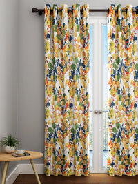 URBAN DREAM FASHION ABSTRACT FLORAL PRINT YELLOW AND GREEN EYELET CURTAIN