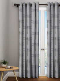 URBAN DREAM FASHION ABSTRACT LIFE PRINT GREY and BLUE EYELET CURTAIN