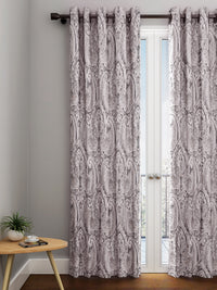 URBAN DREAM FASHION DISTRESS DAMASK PRINT PURPLE and BROWN EYELET CURTAIN